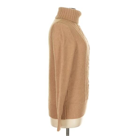 J.Crew Cable-Knit Turtleneck Sweater Wool Blend camel tan Sz L Capsule Wardrobe - Picture 3 of 8